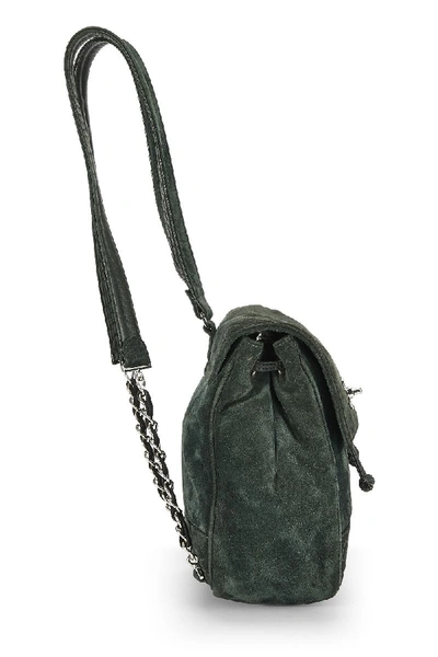 Pre-owned Chanel Green Suede 3 'cc' Backpack Medium