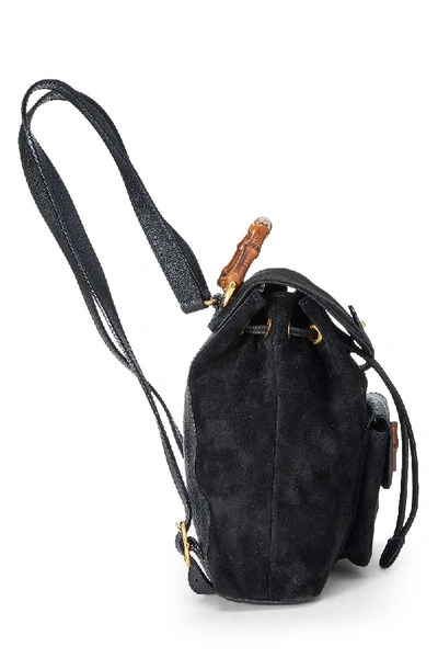 Pre-owned Gucci Black Suede Bamboo Backpack Small