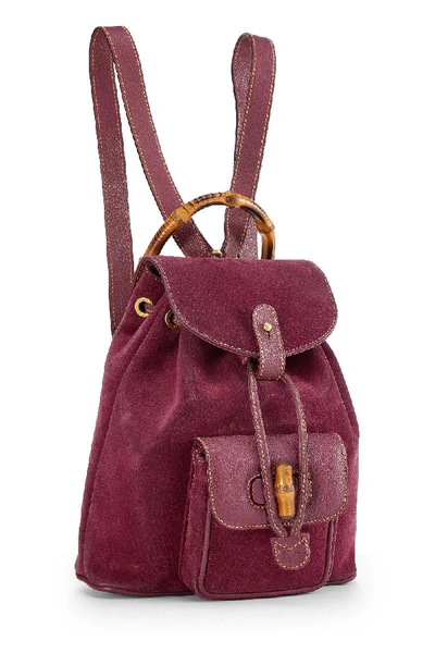 Pre-owned Gucci Burgundy Suede Bamboo Backpack Mini