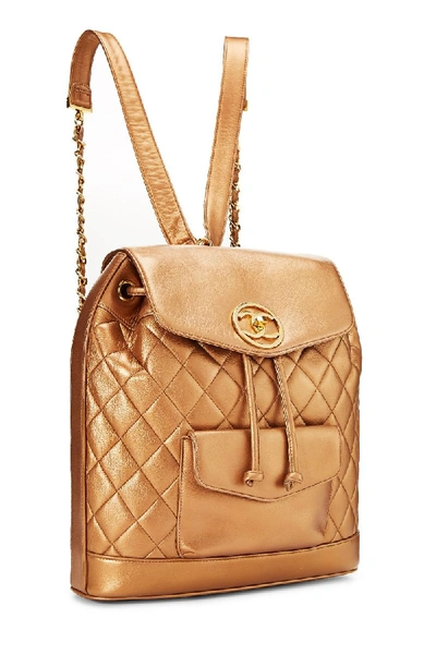 Pre-owned Chanel Bronze Quilted Lambskin Backpack Large