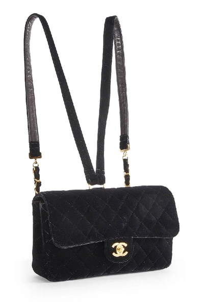 Pre-owned Chanel Black Quilted Velvet Flap Backpack Medium