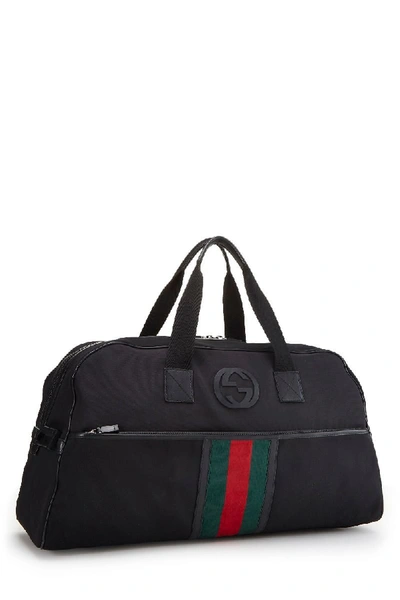 Pre-owned Gucci Black Techno Canvas Parana Web Duffle Bag