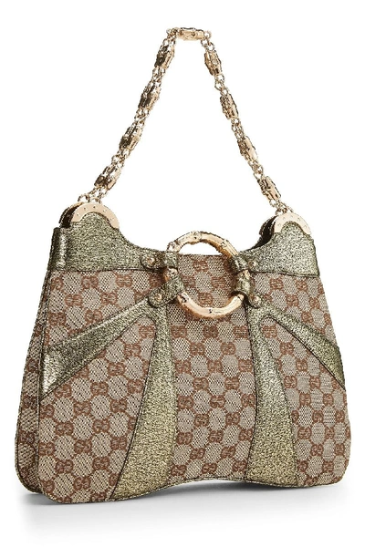 Pre-owned Gucci Gold Original Gg Canvas Bamboo Shoulder Bag In Brown
