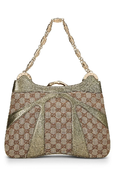 Pre-owned Gucci Gold Original Gg Canvas Bamboo Shoulder Bag In Brown