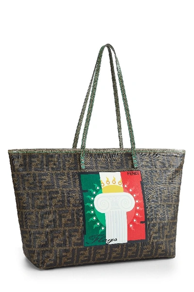 Pre-owned Fendi Green Zucca Coated Canvas Roll Tote