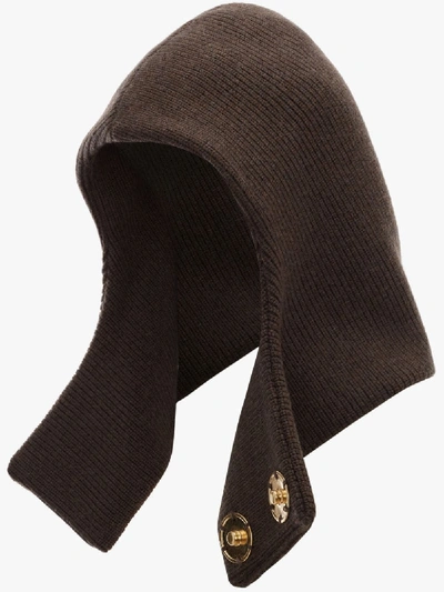 Shop Jw Anderson Knitted Hood With Brass Snaps In Brown