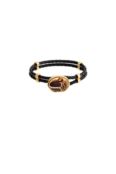 Shop Roberto Cavalli Beetle Braided Bracelet In Black