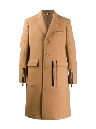 Shop Burberry Zip Details Single Breasted Coat In Brown