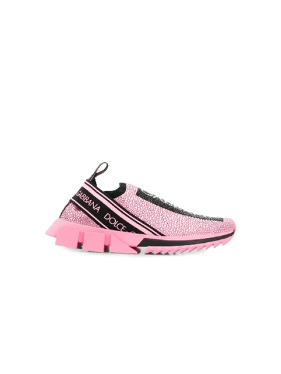 Dolce & Gabbana Sorrento Logo Sneakers With Crystal Embellishment In Pink