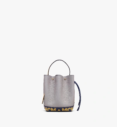 Shop Mcm Milano Mini Drawstring Bag In Calfskin Leather In Grey | Arch Grey