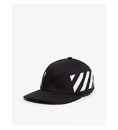 Shop Off-white Logo-print Cotton Snapback Cap In Black White