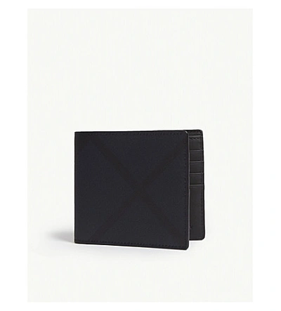 Shop Burberry Leather Bi-fold Wallet In Navy Black