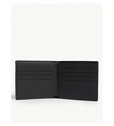 Shop Burberry Leather Bi-fold Wallet In Navy Black