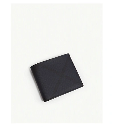 Shop Burberry Leather Bi-fold Wallet In Navy Black