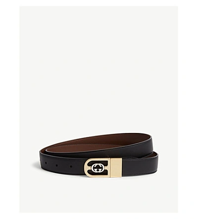 Shop Gucci Reverisble Leather Belt In Black Brown
