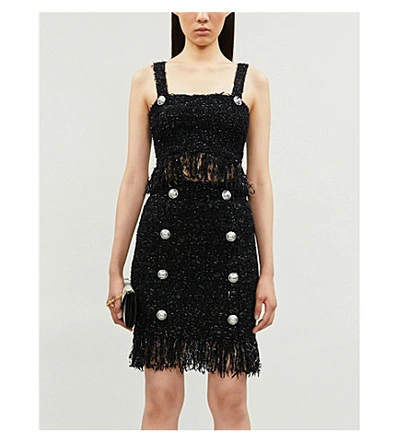 Shop Balmain Metallic-weave Tweed Mini Skirt In Noir Argent