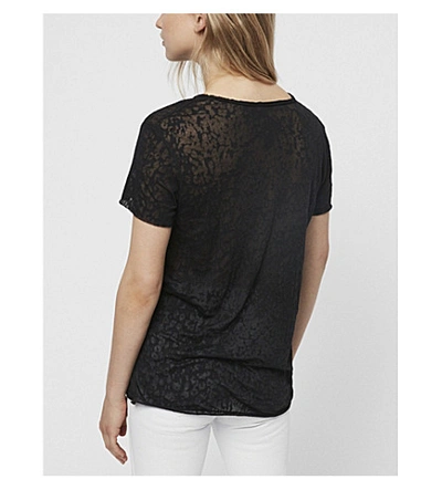 Shop Allsaints Emelyn Leopard-pattern Cotton-blend T-shirt In Black