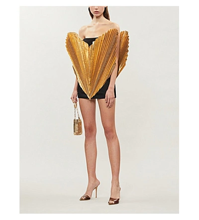 Shop Attico Metallic Heart Cotton-twill Mini Dress In Black Gold