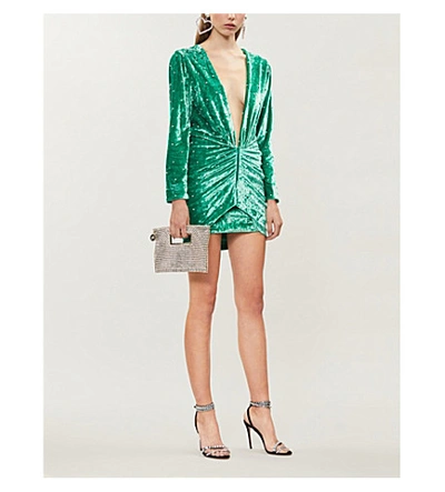 Shop Attico Diamanté-embellished Velvet Dress In Emerald