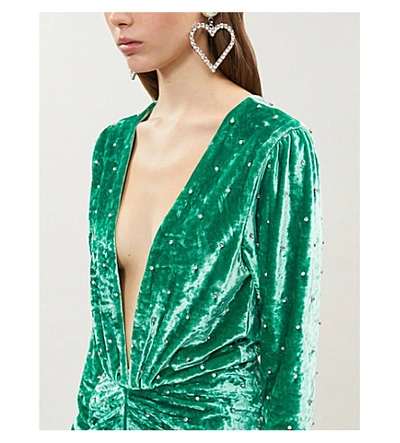 Shop Attico Diamanté-embellished Velvet Dress In Emerald