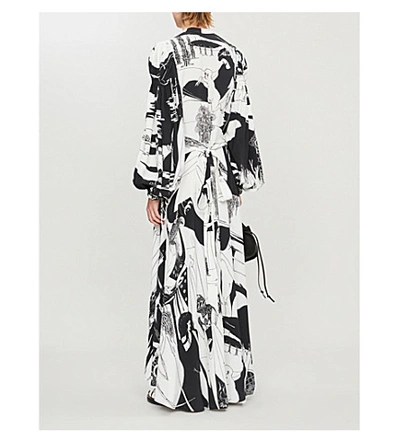 Shop Loewe Salome Asymmetric Printed Crepe Maxi Shirt Dress In Blk/wht