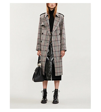 Shop Stella Mccartney Checked Woven Trench Coat In Black