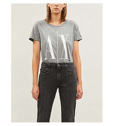 Shop Armani Exchange Logo-printed Cotton-jersey T-shirt In Grey