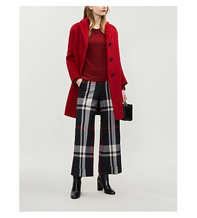 Shop Max Mara Checked High-rise Wide-leg Woven Trousers In Navy