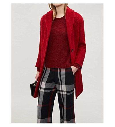 Shop Max Mara Checked High-rise Wide-leg Woven Trousers In Navy