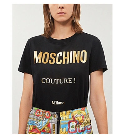 Shop Moschino Couture Cotton-jersey T-shirt In Black