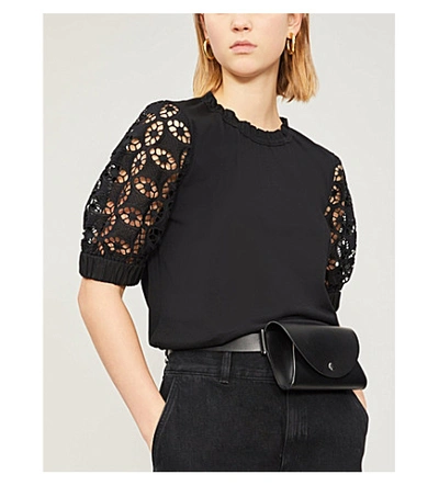 Shop Sandro Broderie Anglaise Cotton-jersey Top In Black