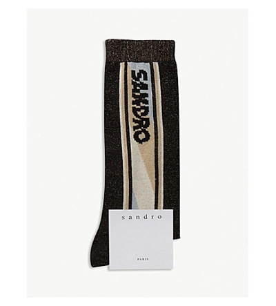 Shop Sandro Logo Glitter Ankle Socks In Black