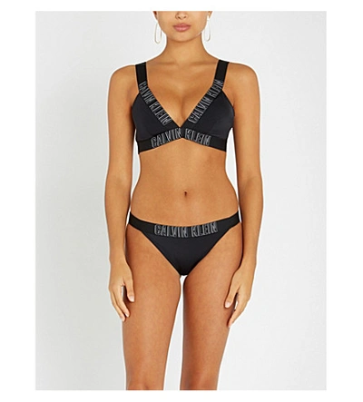 Calvin Klein Logo-embossed Plunge Bikini Top In 094 Pvh Black | ModeSens