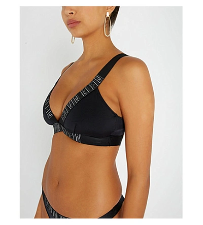 Shop Calvin Klein Logo-embossed Plunge Bikini Top In 094 Pvh Black