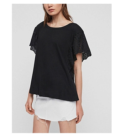 Shop Allsaints Noja Cotton And Linen-blend T-shirt In Black