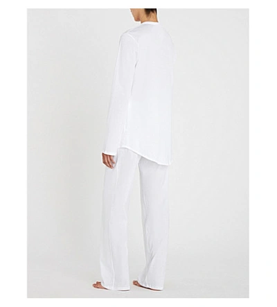 Shop Hanro Deluxe Cotton-jersey Pyjama Set In White