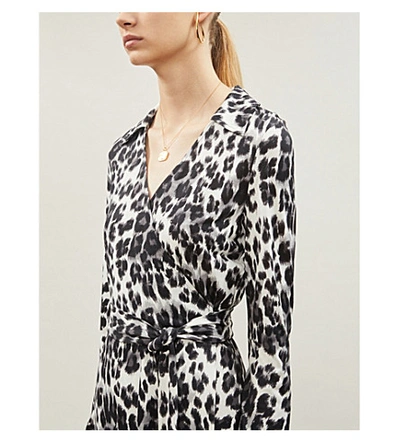 Shop Diane Von Furstenberg Ross Leopard-print Silk Midi Wrap Dress In Htge Cheetah Grey