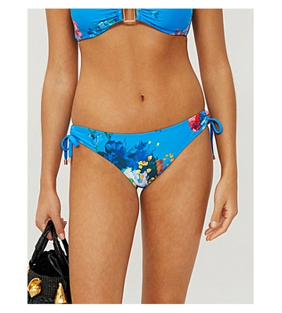 Shop Ted Baker Novlil Floral-print Mid-rise Bikini Bottoms In Blue