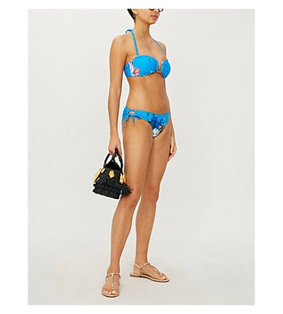 Shop Ted Baker Novlil Floral-print Mid-rise Bikini Bottoms In Blue