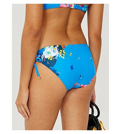 Shop Ted Baker Novlil Floral-print Mid-rise Bikini Bottoms In Blue