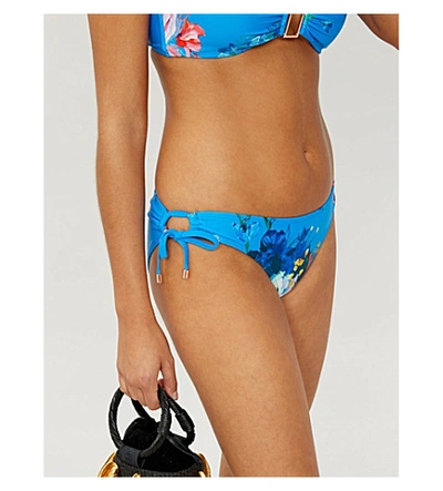 Shop Ted Baker Novlil Floral-print Mid-rise Bikini Bottoms In Blue