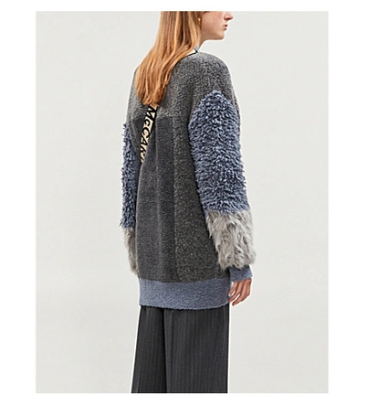 Shop Stella Mccartney Patchwork Oversized Alpaca And Wool-blend Cardigan In Grey