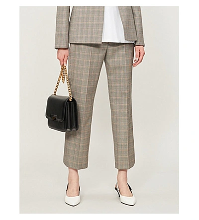 Shop Stella Mccartney Prince Of Wales Check-print Cropped High-rise Wool Trousers In Black