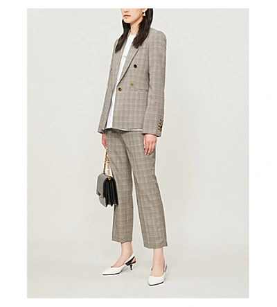 Shop Stella Mccartney Prince Of Wales Check-print Cropped High-rise Wool Trousers In Black