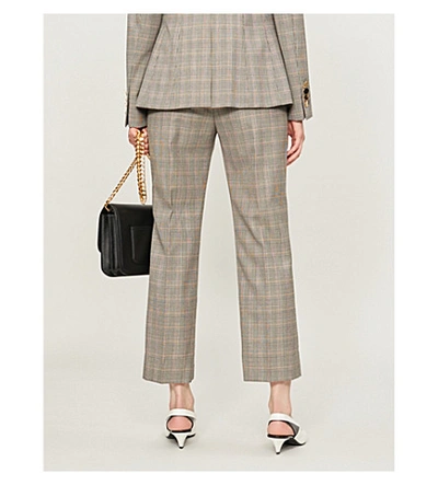 Shop Stella Mccartney Prince Of Wales Check-print Cropped High-rise Wool Trousers In Black