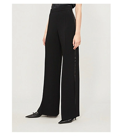 Shop Max Mara Vicario Satin-trimmed Flared High-rise Crepe Trousers In Ivory