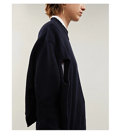 Shop Jil Sander High-neck Wool And Cashmere-blend Jumper In Dark Blue