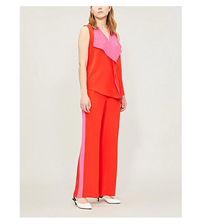 Shop Diane Von Furstenberg Ellington Side-striped High-rise Silk Trousers In Flamenco/manic Pink