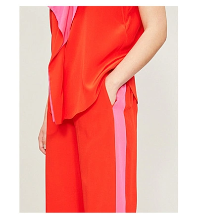 Shop Diane Von Furstenberg Ellington Side-striped High-rise Silk Trousers In Flamenco/manic Pink