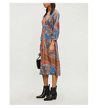 Shop Sandro Yanis Paisley-print Silk-satin Dress In Multi Color